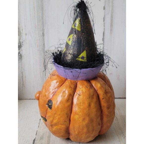 Vintage Halloween Jack O'Lantern dunce hat clown rustic home decor - Picture 4 of 10